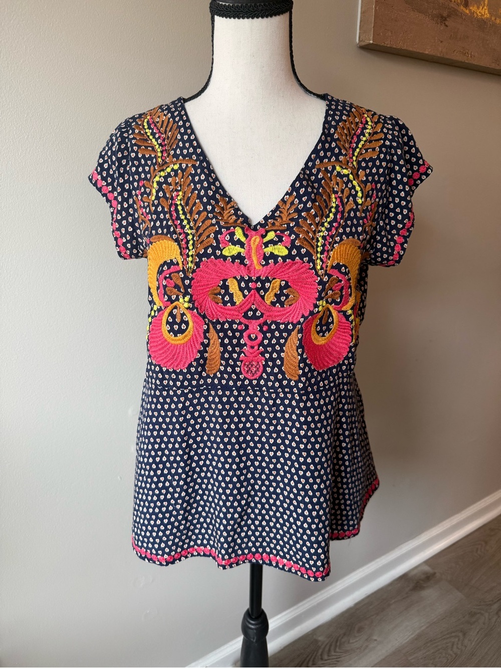 THML Embroidered Blouse | Navy Floral | Multicolor | Size M